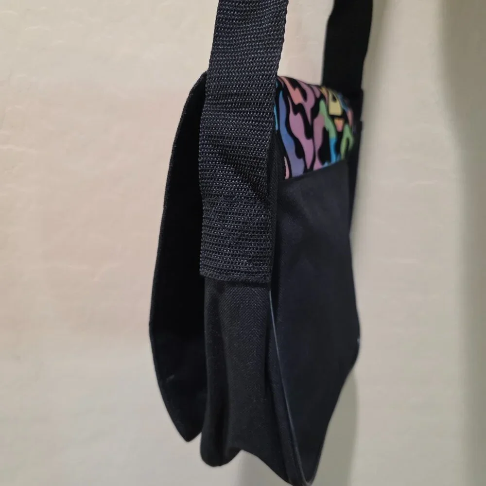 Peachtree Playthings Black Velvet Canvas Neon LION CAT Messenger Crossbody Bag